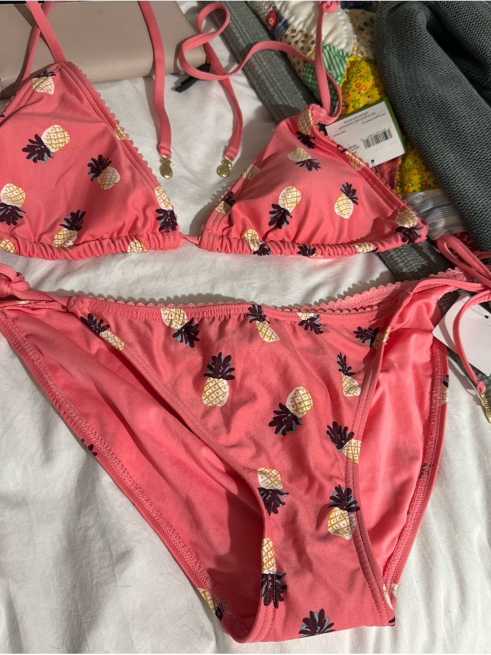 kate spade Coral Pineapple Print Triangle Bikini Set